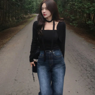 Washed wide denim pants