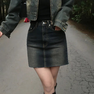 Cat Wash Denim Mini Skirt