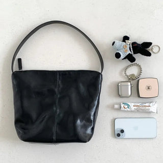 Glossy wrinkle leather shoulder bag (4 colors)