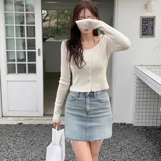 Span denim skirt (2 colors)