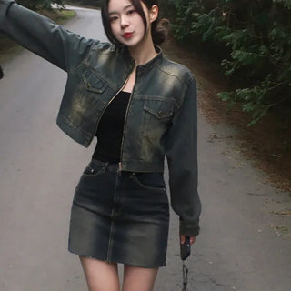 Cat Wash Denim Mini Skirt