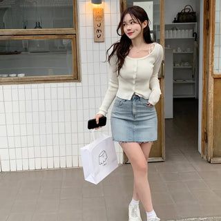 Shoulder ribbon cardigan (4 colors)