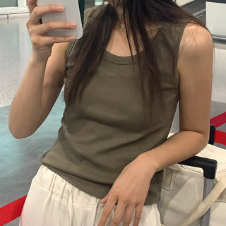Ribbed Basic Round Sleeveless