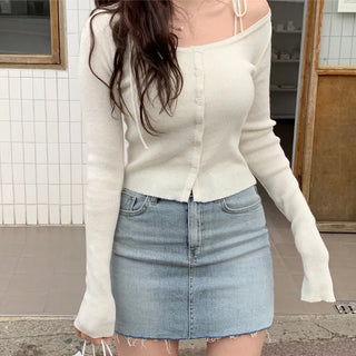 Shoulder ribbon cardigan (4 colors)