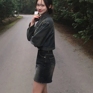 Cat Wash Denim Mini Skirt