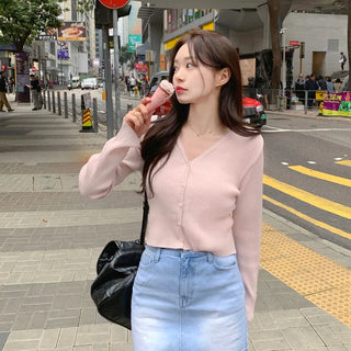 Ribbed V-neck cardigan (6 colors)