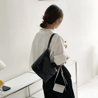 Glossy wrinkle leather shoulder bag (4 colors)