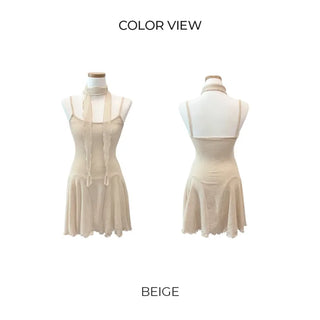 [Scarf Set] Flared Sleeveless Mini Dress (3 colors)