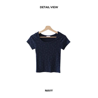 Ribbed Flower U-Neck T-Shirt