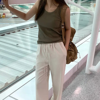 Ribbed Basic Round Sleeveless