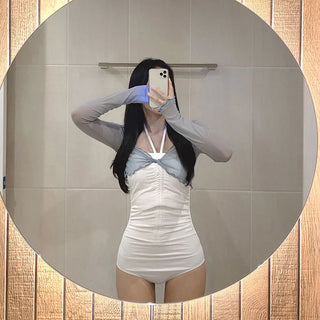 [With built-in cups] Halter neck shirred monokini