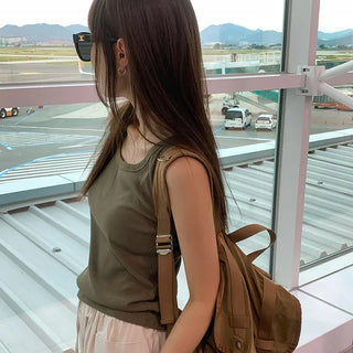 Ribbed Basic Round Sleeveless