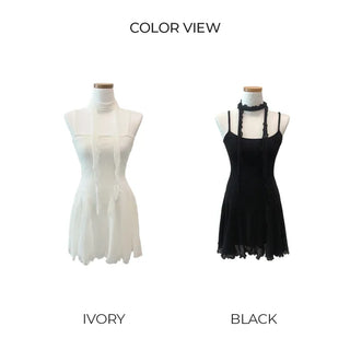 [Scarf Set] Flared Sleeveless Mini Dress (3 colors)