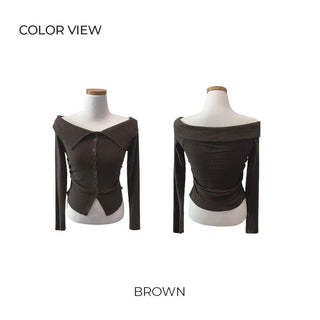 Button-up sailor off-shoulder T-shirt (5 colors)