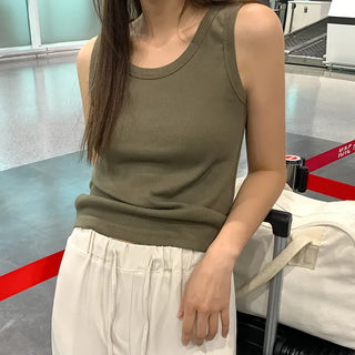 Ribbed Basic Round Sleeveless
