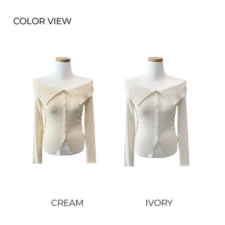 Button-up sailor off-shoulder T-shirt (5 colors)
