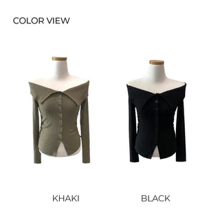 Button-up sailor off-shoulder T-shirt (5 colors)
