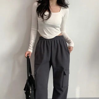 Round Cropped Square Neck T-Shirt (4 colors)