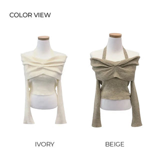 Shirred Off-Shoulder Knit (4 colors)