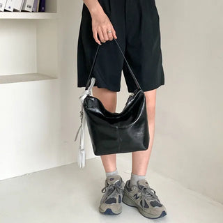 Glossy wrinkle leather shoulder bag (4 colors)