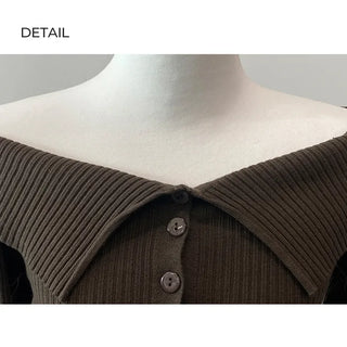 Button-up sailor off-shoulder T-shirt (5 colors)