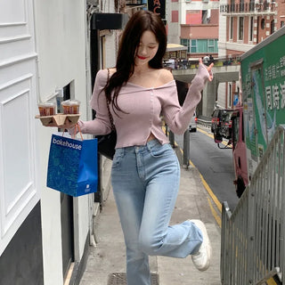 Asymmetrical off-shoulder knit (5 colors)
