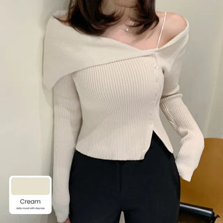 Asymmetrical off-shoulder knit (5 colors)