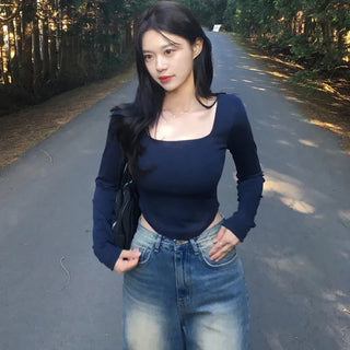 Round Cropped Square Neck T-Shirt (4 colors)