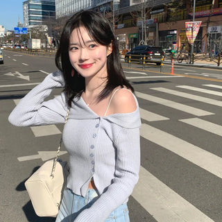 Asymmetrical off-shoulder knit (5 colors)