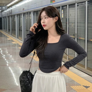 Round Cropped Square Neck T-Shirt (4 colors)