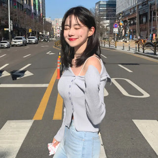 Asymmetrical off-shoulder knit (5 colors)