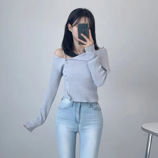 Asymmetrical off-shoulder knit (5 colors)