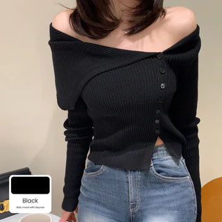 Asymmetrical off-shoulder knit (5 colors)