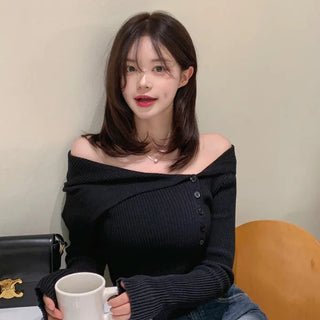 Asymmetrical off-shoulder knit (5 colors)