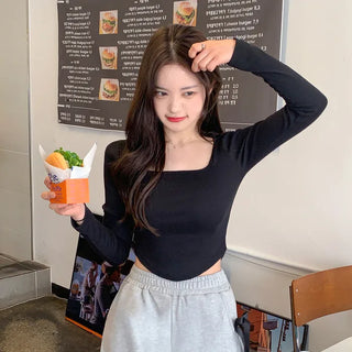 Round Cropped Square Neck T-Shirt (4 colors)
