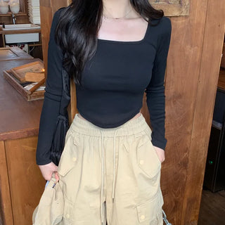 Round Cropped Square Neck T-Shirt (4 colors)