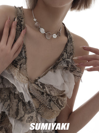 Oil painting retro button necklace