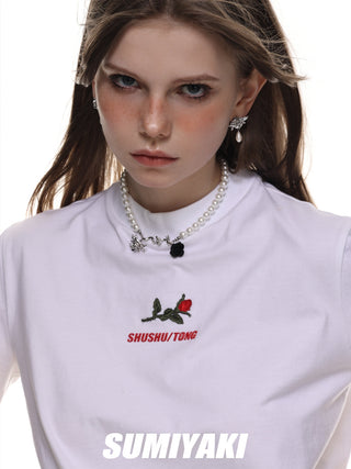 Rose War Series Pearl Rose Earrings