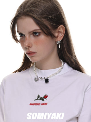 Rose War Series Pearl Rose Earrings