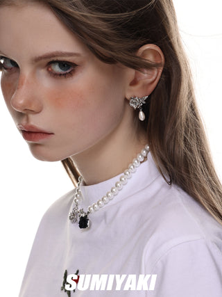 Rose War Series Pearl Rose Earrings