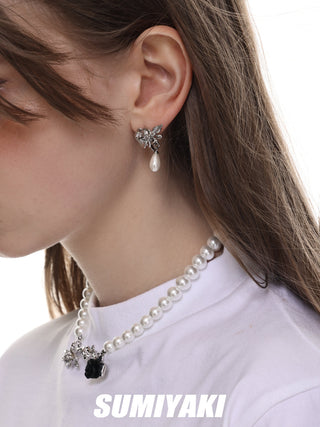 Rose War Series Pearl Rose Earrings
