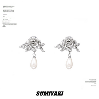 Rose War Series Pearl Rose Earrings
