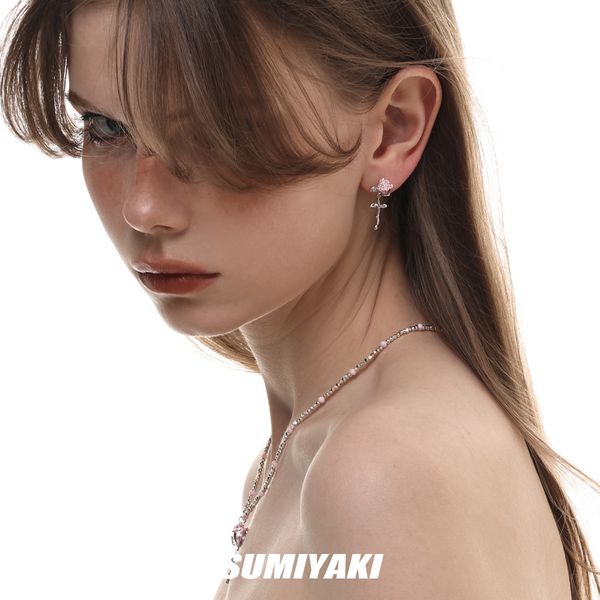 Pink Rose crome Earrings