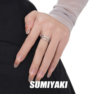 Silver cross zircon double-layer ring