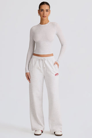 Soft Cotton Mid-Rise Wide-Leg Joggers in Grey Marl