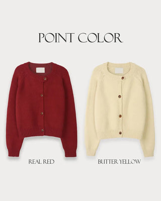 Thick round neck tone-down color knit cardigan