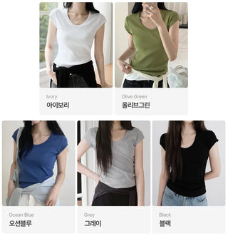 [5 colors] U-neck cap sleeve T-shirt