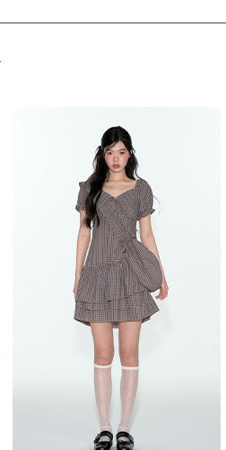 [TAKEANAP] plaid V-neck dress