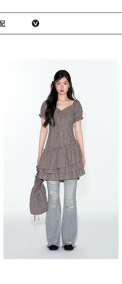 [TAKEANAP] plaid V-neck dress