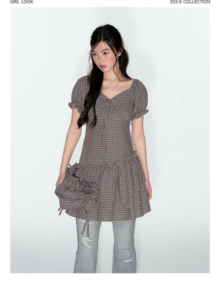 [TAKEANAP] plaid V-neck dress